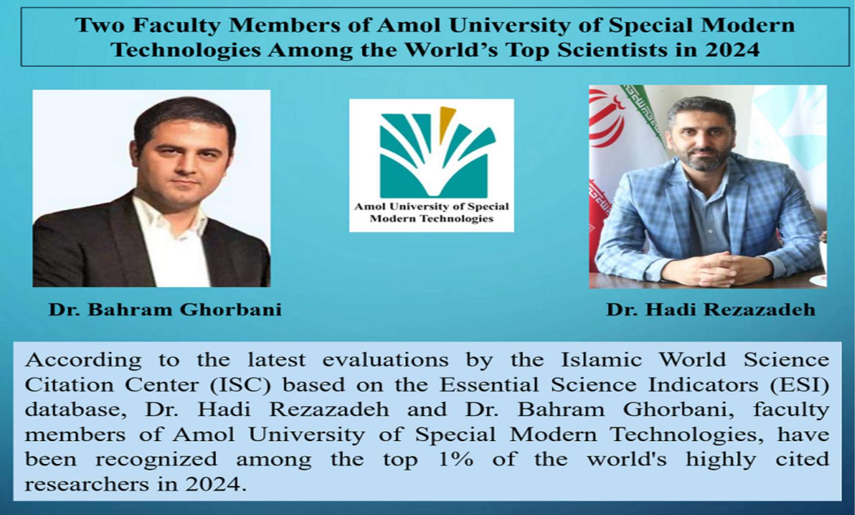 Two Faculty Members of Amol University of Special Modern Technologies Among the World’s Top Scientists in 2024